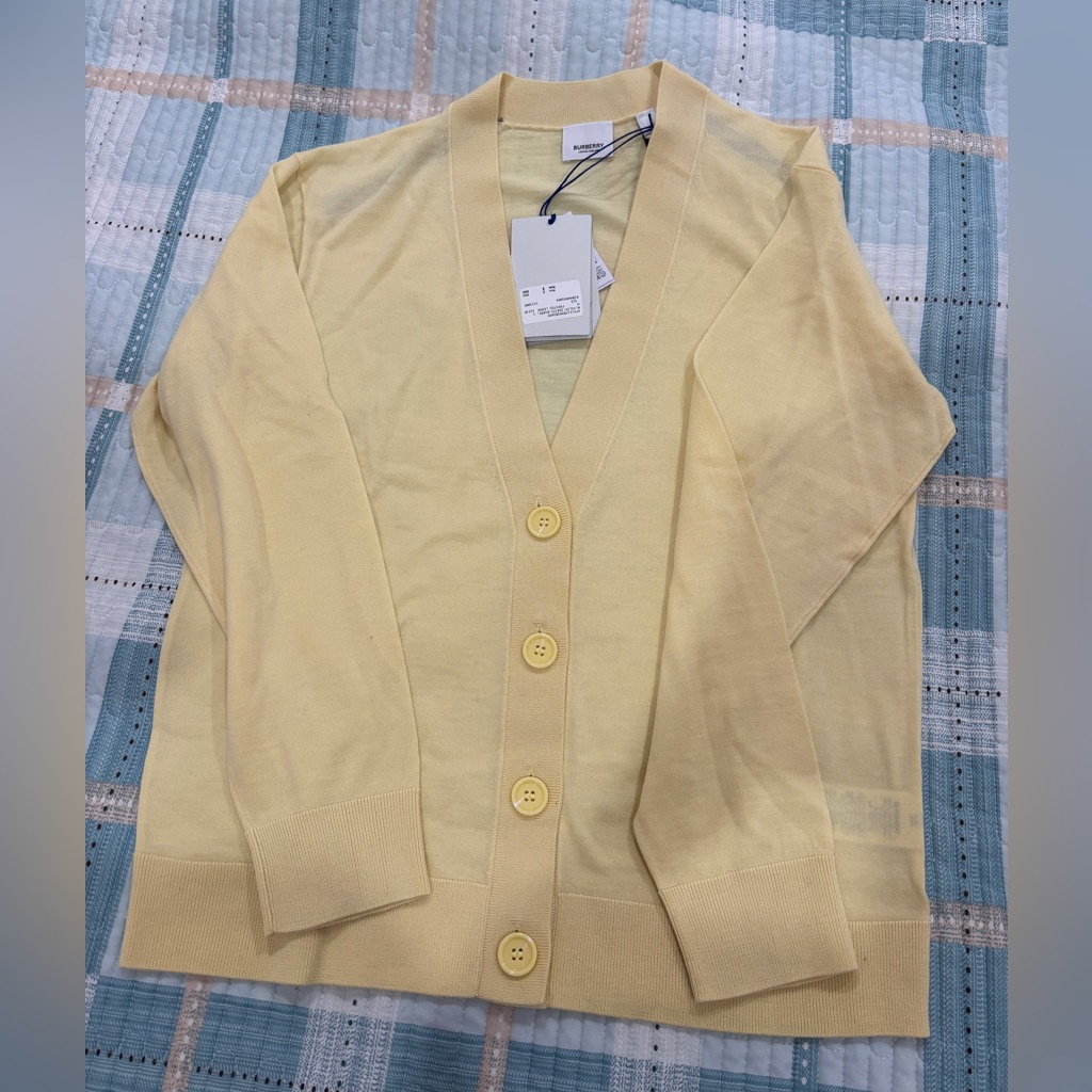 New Burberry Wool Cardigan Sweater Sz M Or Large Color Frosted Lemon (Yellow)